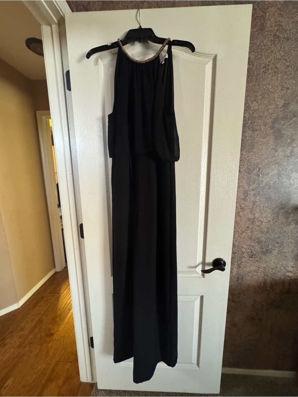 Gibson Latimer Black Halter Maxi Dress with Beaded Neckline